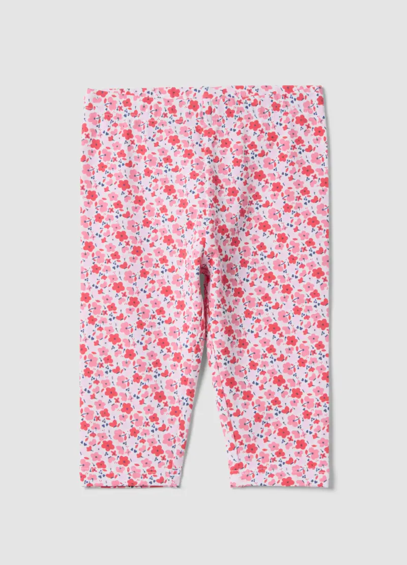 Leggings Slim In Cotone Elasticizzato Multicolor Da Bimba Con Fiori, Bambina, Multicolor