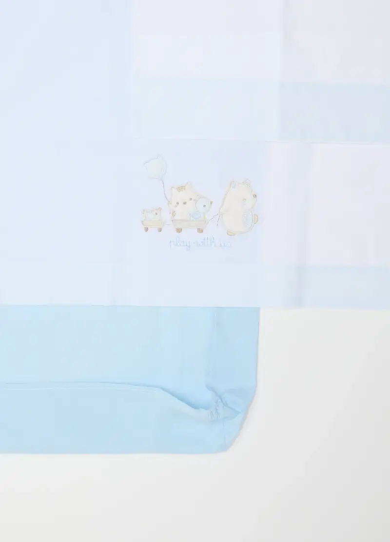 Lenzuolino Azzurro E Bianco In Puro Cotone Con Ricamo, Neonato, Multicolor miniatura 2