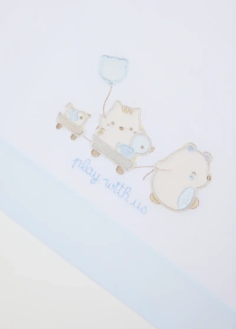 Lenzuolino Azzurro E Bianco In Puro Cotone Con Ricamo, Neonato, Multicolor miniatura 3