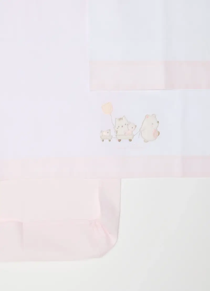 Lenzuolino Rosa E Bianco Per Culla In Puro Cotone Con Ricamo, Neonata, Multicolor miniatura 2