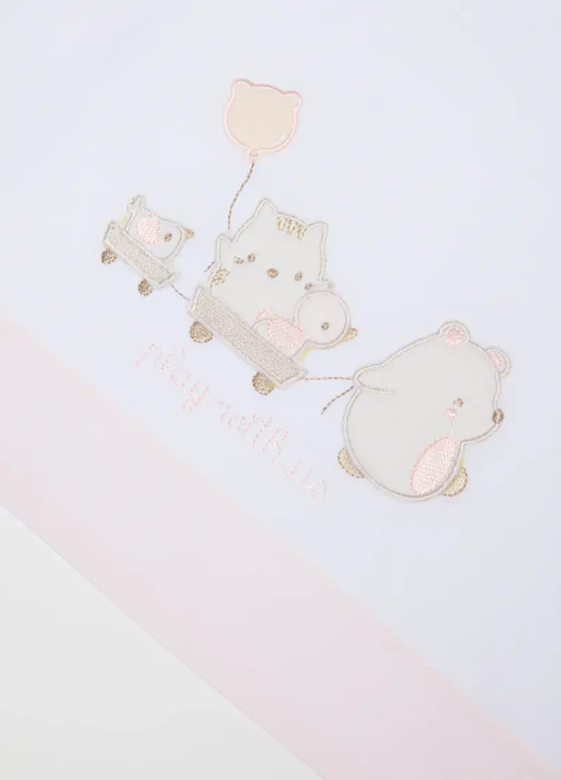 Lenzuolino Rosa E Bianco Per Culla In Puro Cotone Con Ricamo, Neonata, Multicolor miniatura 3