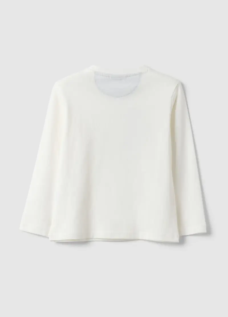 Maglia A Maniche Lunghe In Puro Cotone Bianca Da Bimbo Con Stampa, Bambino, Bianco miniatura 2