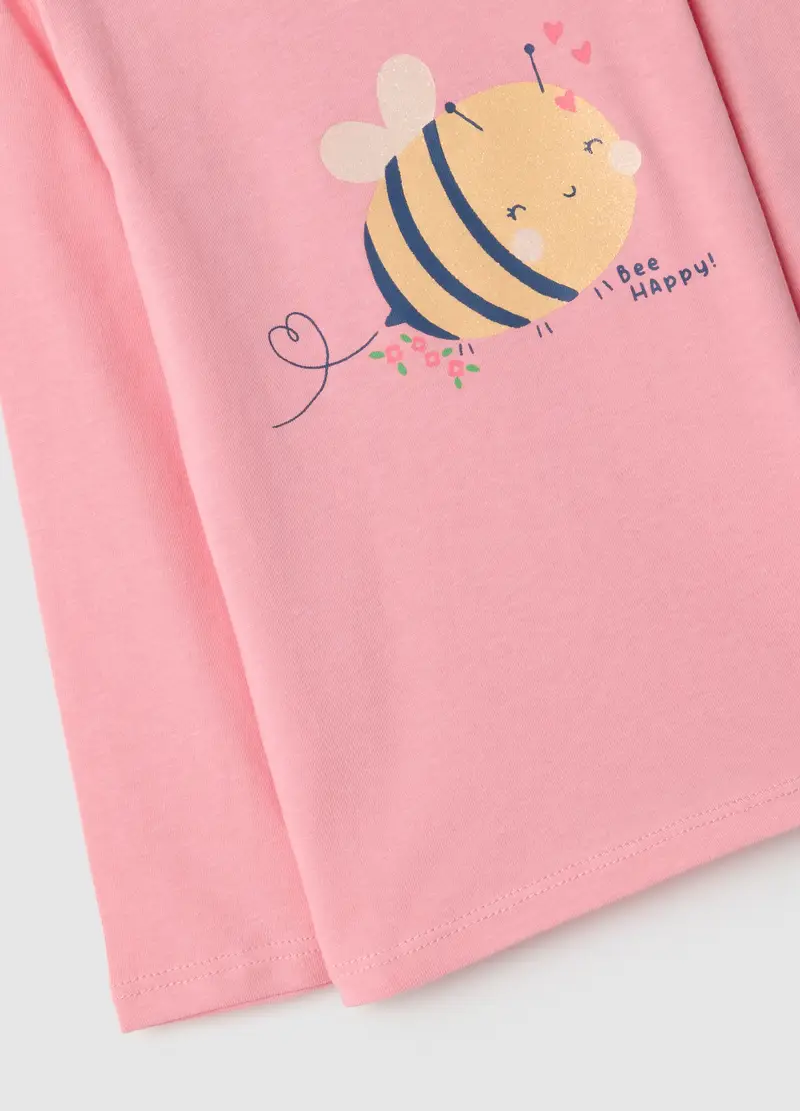 Maglia A Maniche Lunghe In Puro Cotone Rosa Da Bimba Regular Fit Con Ape, Bambina, Rosa miniatura 3