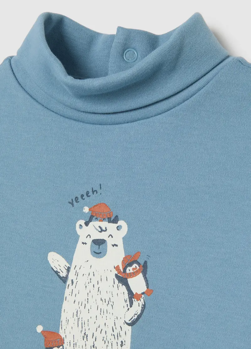 Maglia Azzurra Da Bimbo A Collo Alto In Puro Cotone Regular Fit, Bambino, Azzurro miniatura 3