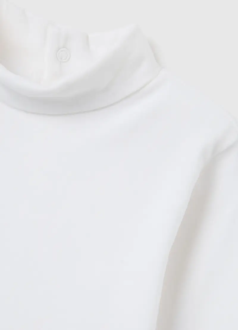 Maglia Bianca A Collo Alto Da Bimbo In Puro Cotone Regular Fit, Bambino, Bianco miniatura 3