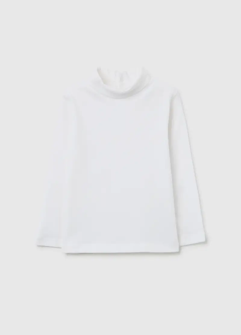 Maglia Bianca A Collo Alto Da Bimbo In Puro Cotone Regular Fit, Bambino, Bianco