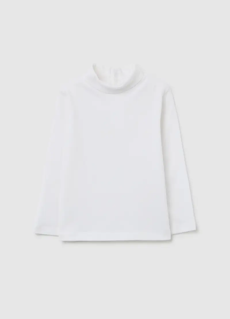 Maglia Bianca A Collo Alto Da Bimbo In Puro Cotone Regular Fit, Bambino, Bianco