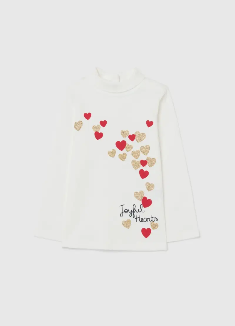 Maglia Bianca Da Bimba In Puro Cotone Regular Fit Con Stampa Glitter, Bambina, Bianco