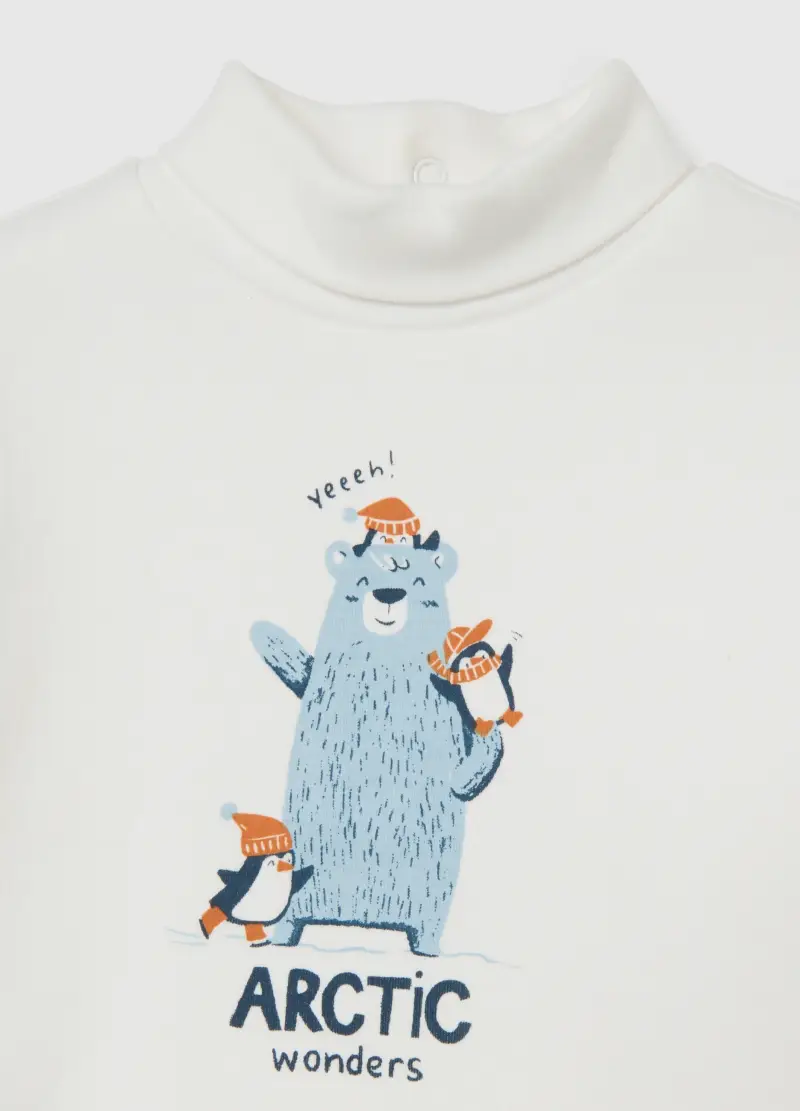 Maglia Bianca Da Bimbo A Collo Alto In Puro Cotone Regular Fit, Bambino, Bianco miniatura 3