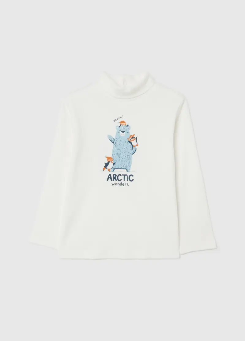 Maglia Bianca Da Bimbo A Collo Alto In Puro Cotone Regular Fit, Bambino, Bianco