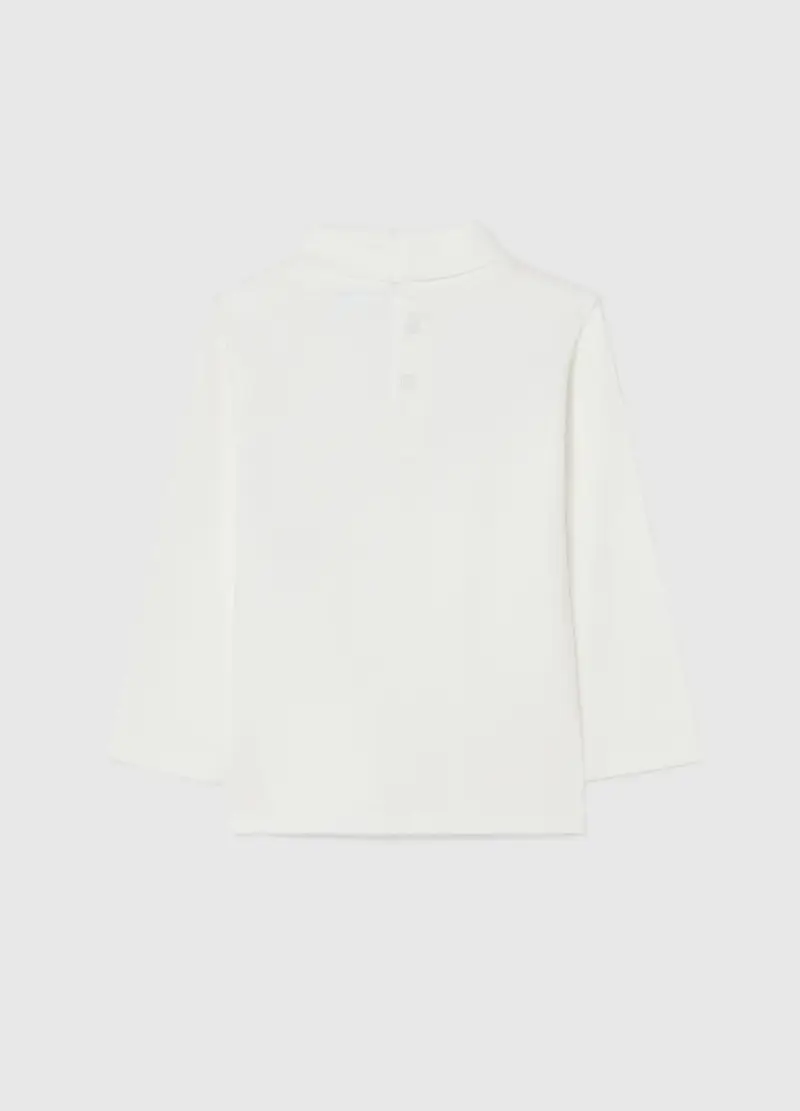 Maglia Bianca Mock Neck Da Bimbo In Puro Cotone Regular Fit Con Stampa, Bambino, Bianco miniatura 2