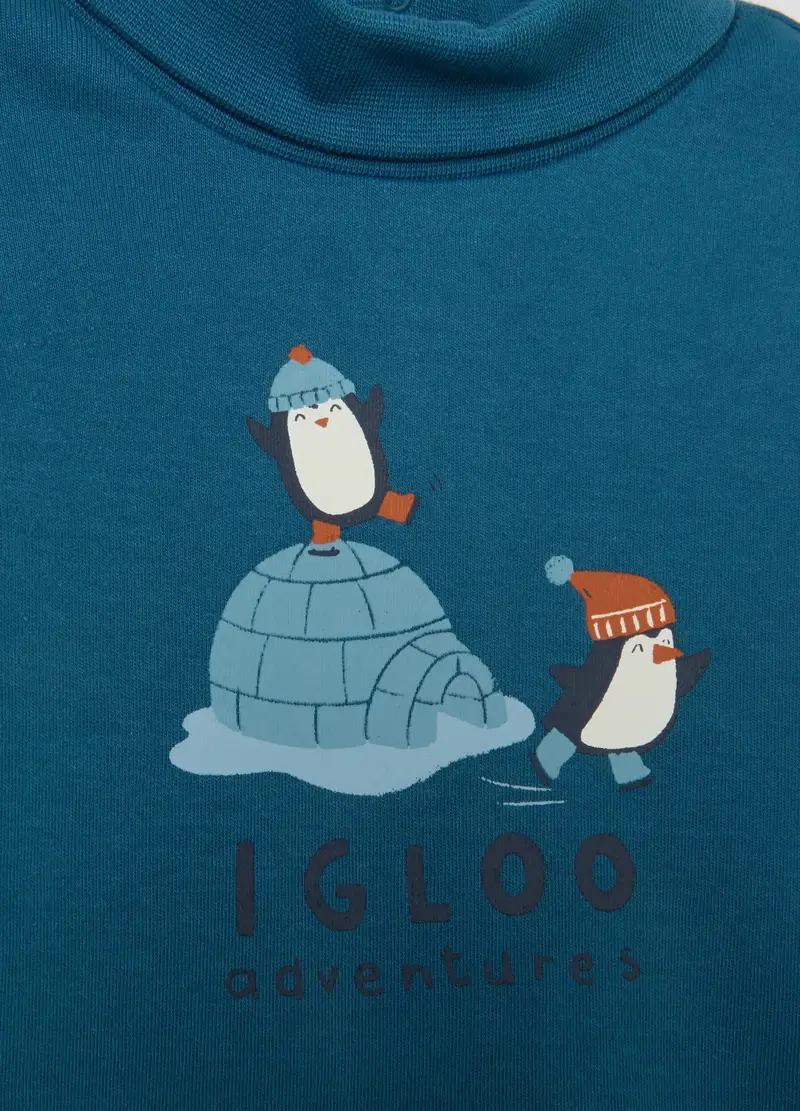 Maglia Blu Da Bimbo A Collo Alto In Puro Cotone Regular Fit, Bambino, Blu miniatura 3