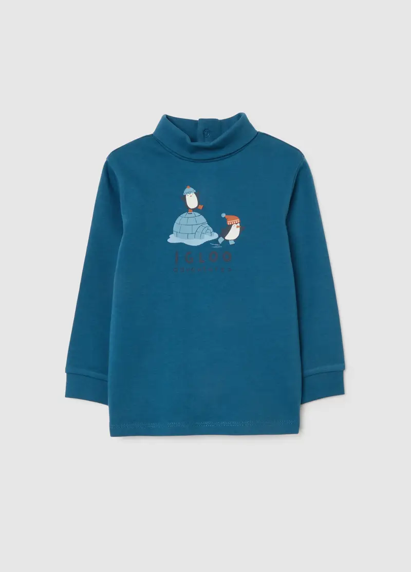 Maglia Blu Da Bimbo A Collo Alto In Puro Cotone Regular Fit, Bambino, Blu