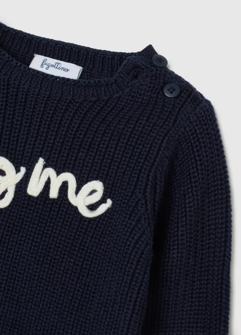 Maglia Blu Da Neonata In Puro Cotone Regular Fit Con Scritta, Neonato, Blu miniatura 3