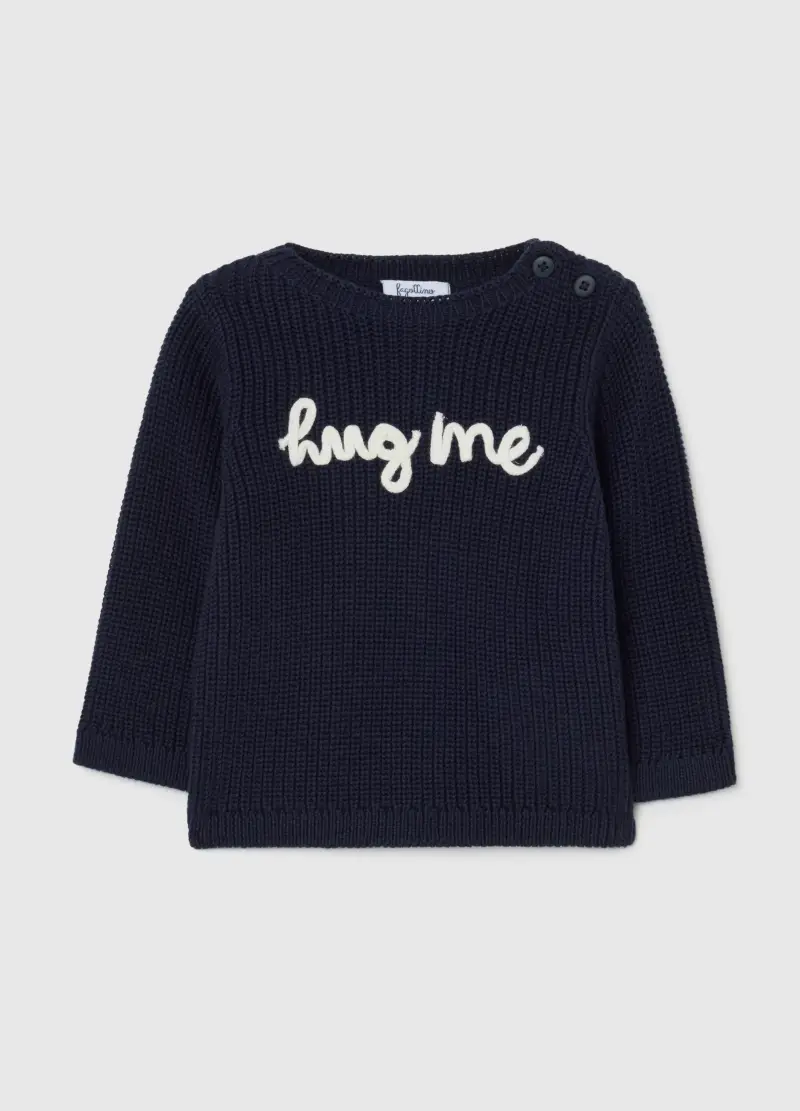 Maglia Blu Da Neonata In Puro Cotone Regular Fit Con Scritta, Neonato, Blu