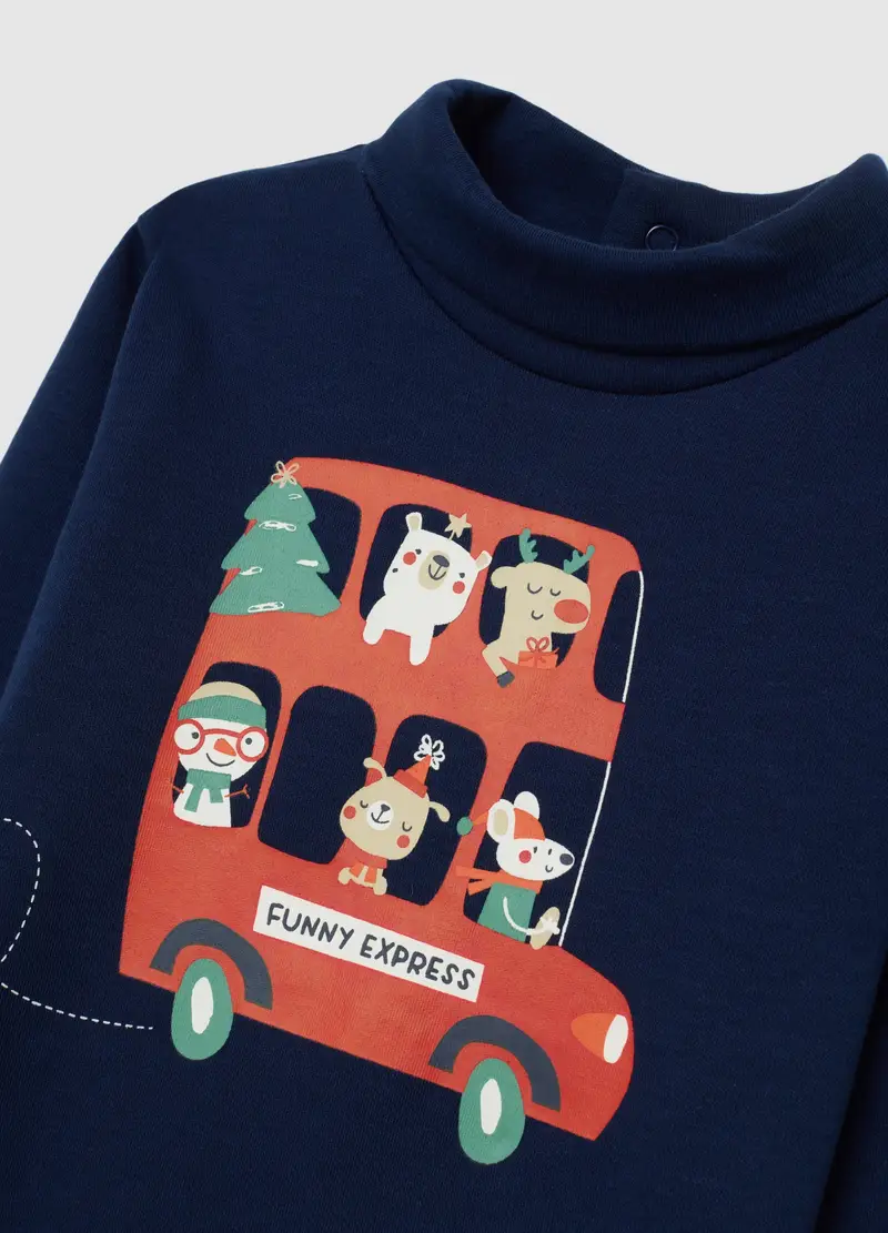 Maglia Blu Mock Neck Da Bimbo In Puro Cotone Regular Fit Con Stampa, Bambino, Blu miniatura 3