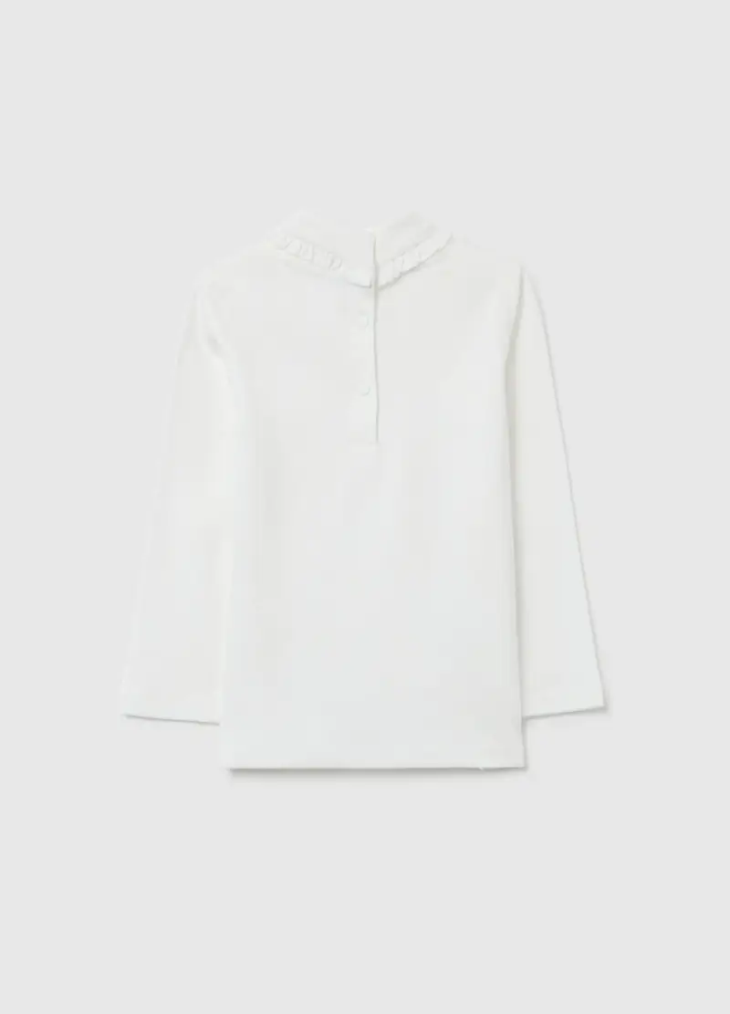 Maglia Con Collo Arricciato Da Bimba In Puro Cotone Bianca Regular Fit, Bambina, Bianco miniatura 2