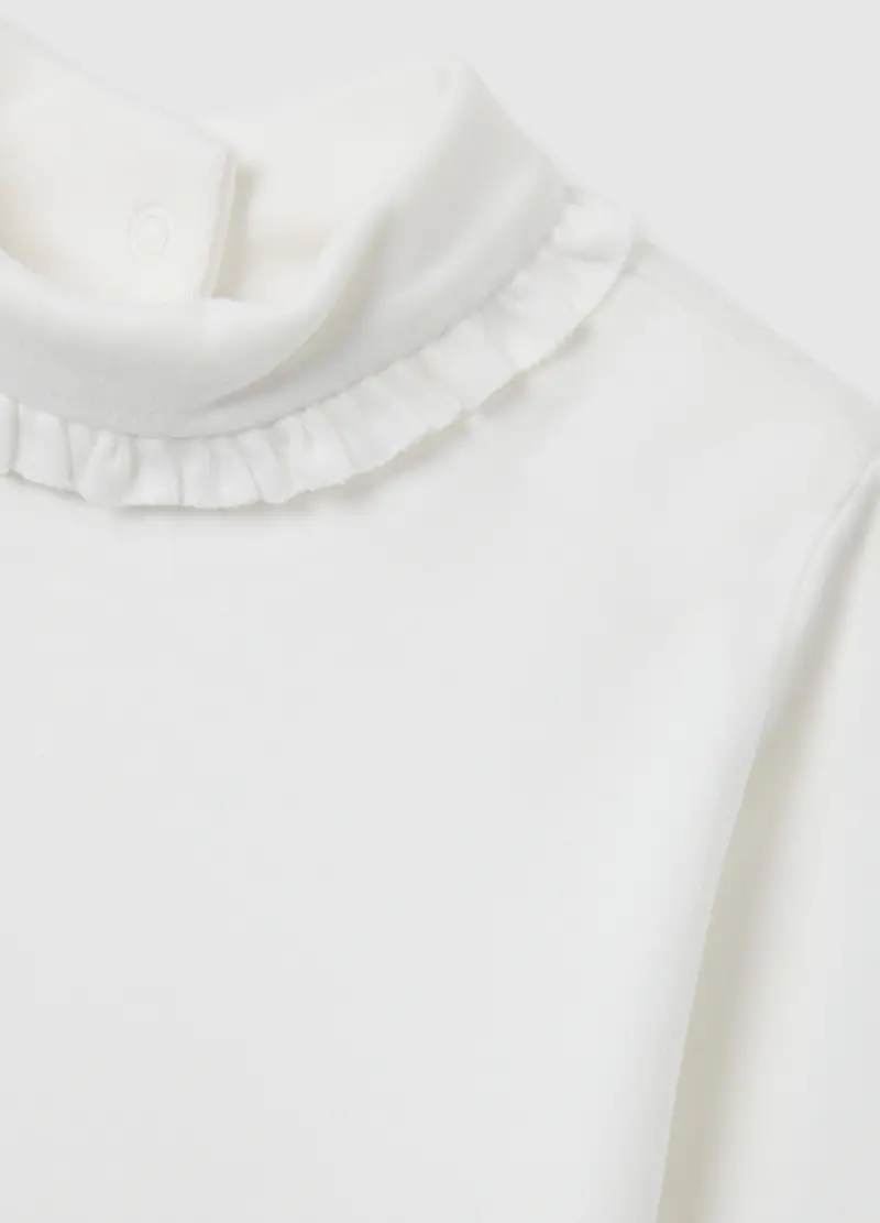 Maglia Con Collo Arricciato Da Bimba In Puro Cotone Bianca Regular Fit, Bambina, Bianco miniatura 3