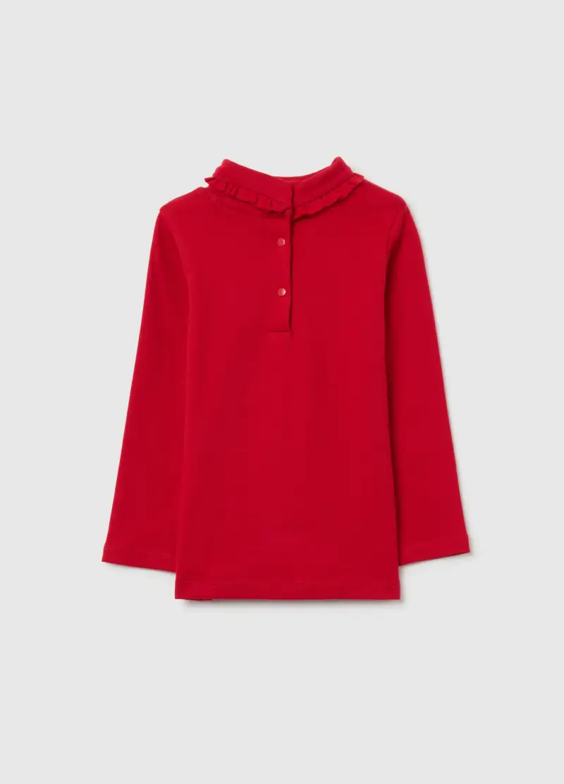 Maglia Con Collo Arricciato Da Bimba In Puro Cotone Rosso Regular Fit, Bambina, Rosso miniatura 2