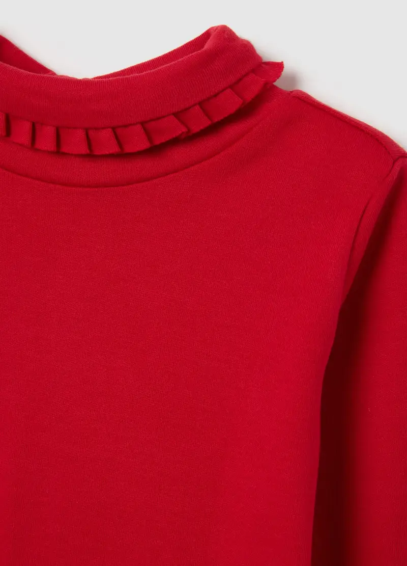Maglia Con Collo Arricciato Da Bimba In Puro Cotone Rosso Regular Fit, Bambina, Rosso miniatura 3