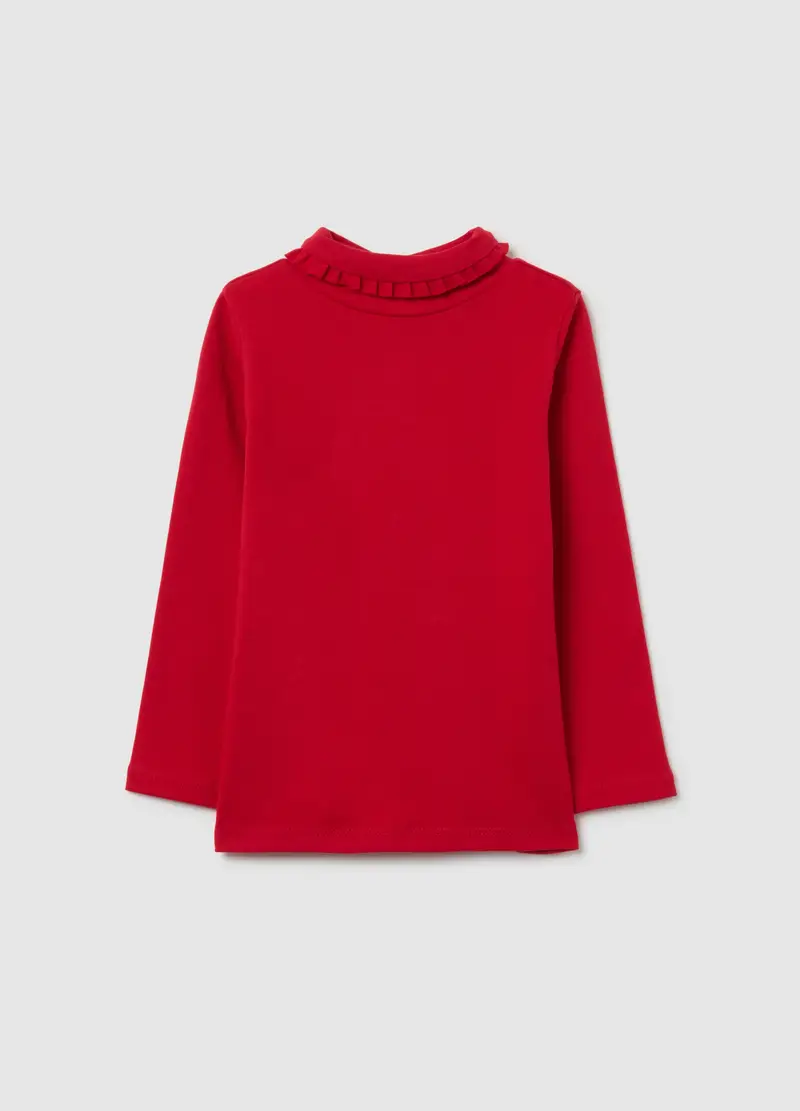 Maglia Con Collo Arricciato Da Bimba In Puro Cotone Rosso Regular Fit, Bambina, Rosso