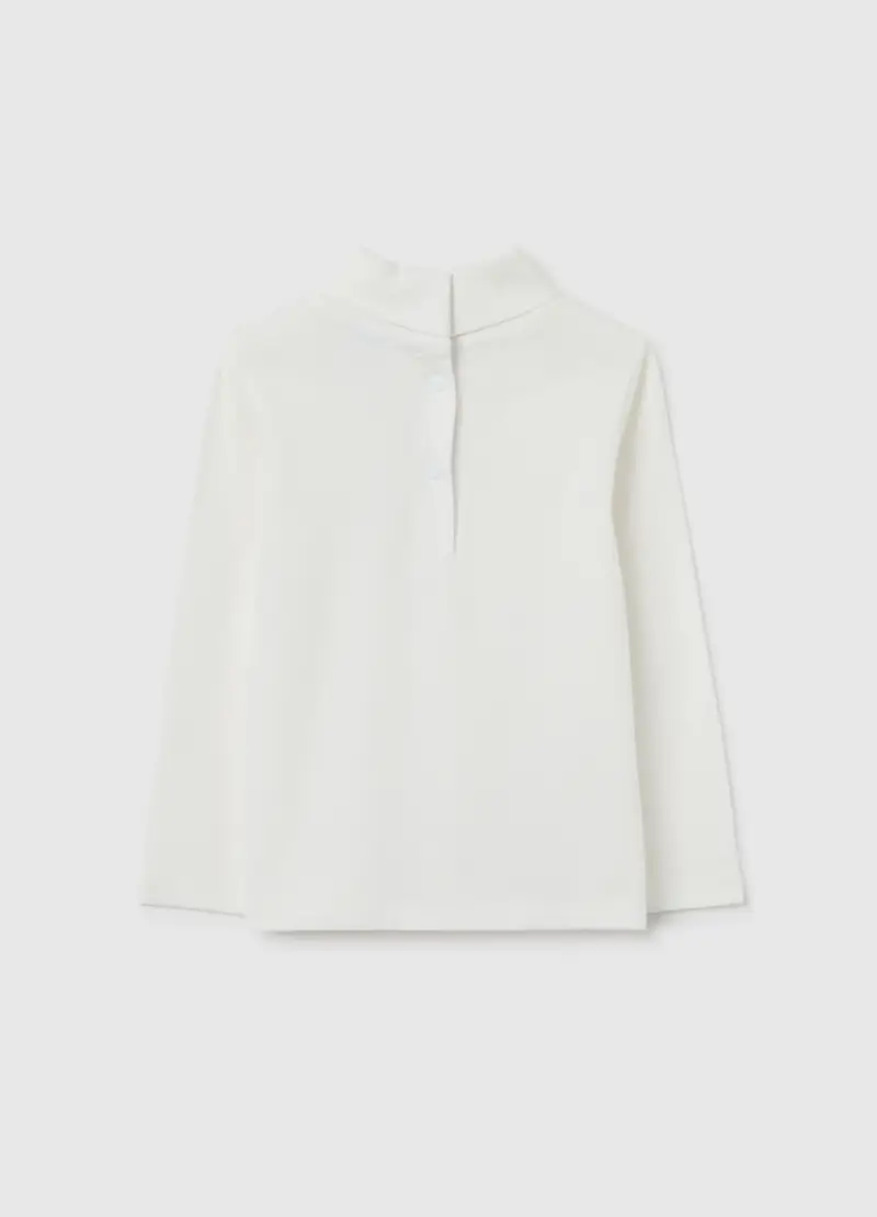 Maglia Da Bambina In Misto Cotone Elasticizzato Bianca Con Collo Alto, Bianco miniatura 2