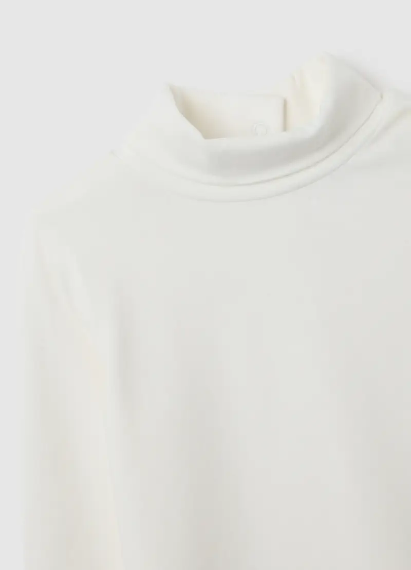 Maglia Da Bambina In Misto Cotone Elasticizzato Bianca Con Collo Alto, Bianco miniatura 3