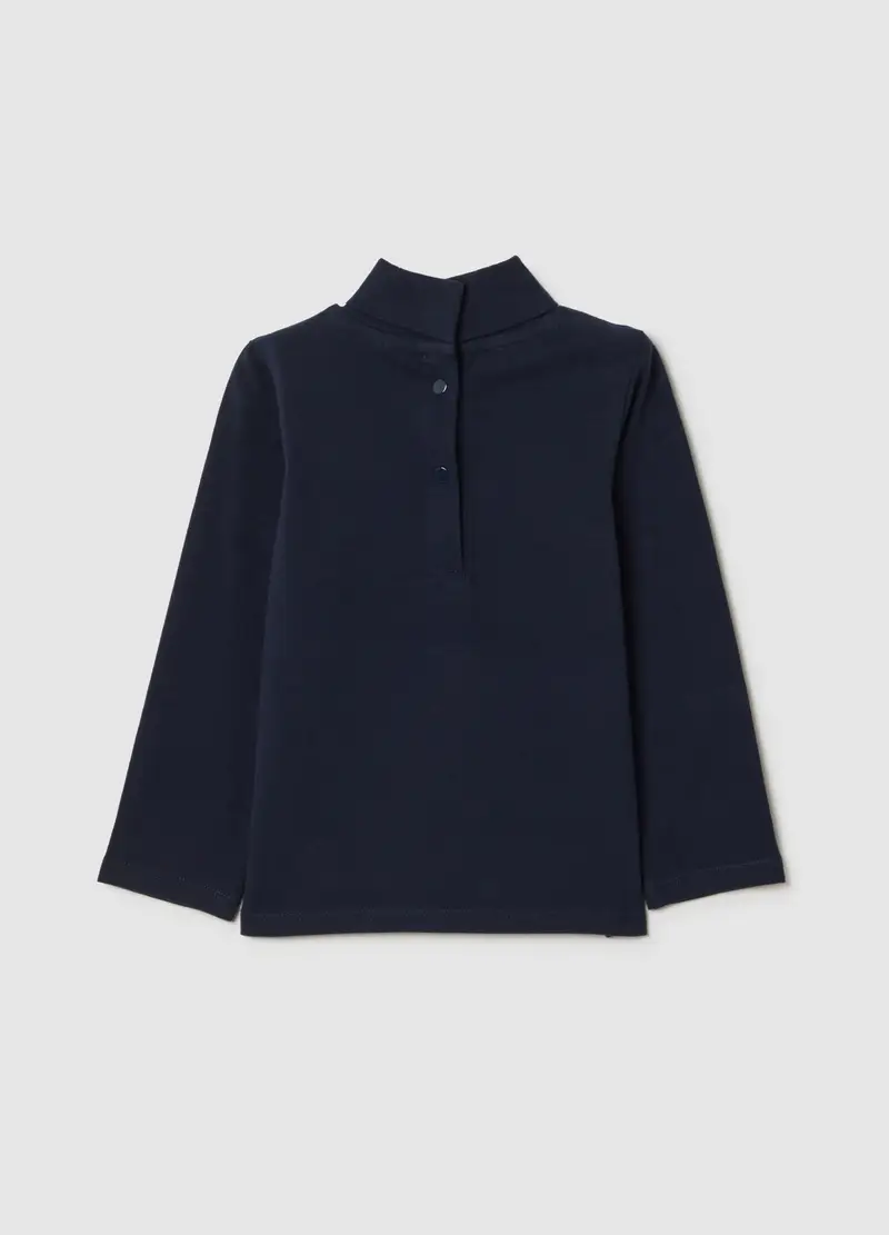 Maglia Da Bambina In Misto Cotone Elasticizzato Blu Con Collo Alto, Blu miniatura 2