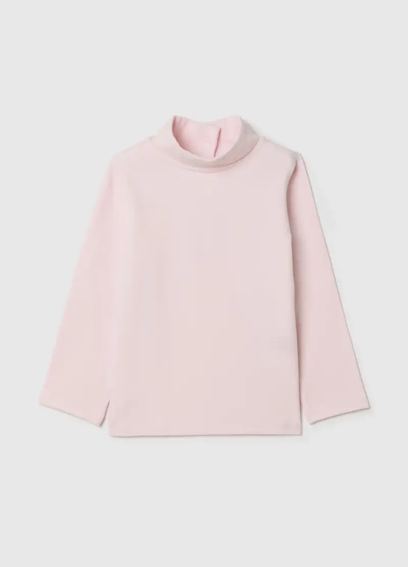 Maglia Da Bambina In Misto Cotone Elasticizzato Rosa Con Collo Alto, Rosa