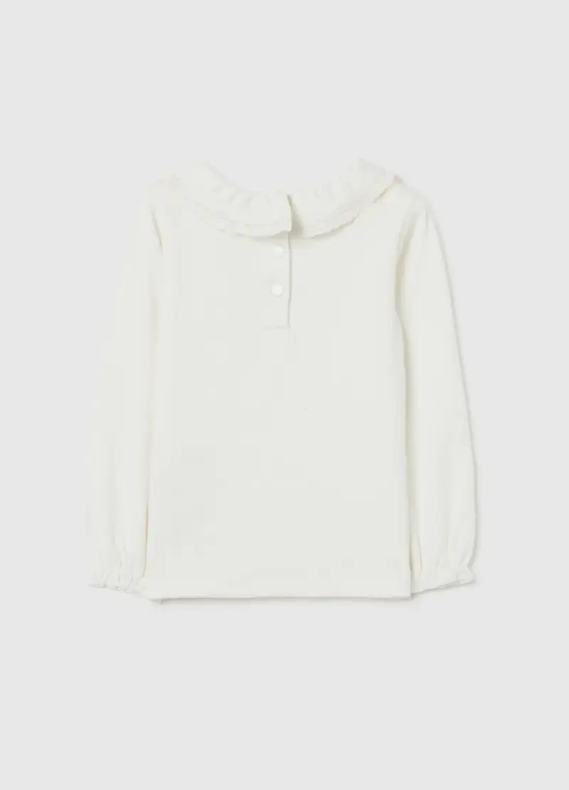 Maglia Da Bimba In Misto Cotone Elasticizzato Bianca Regular Fit Con Girocollo, Bambina, Bianco miniatura 2