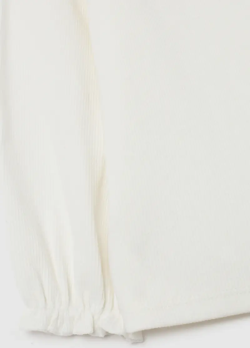 Maglia Da Bimba In Misto Cotone Elasticizzato Bianca Regular Fit Con Girocollo, Bambina, Bianco miniatura 3