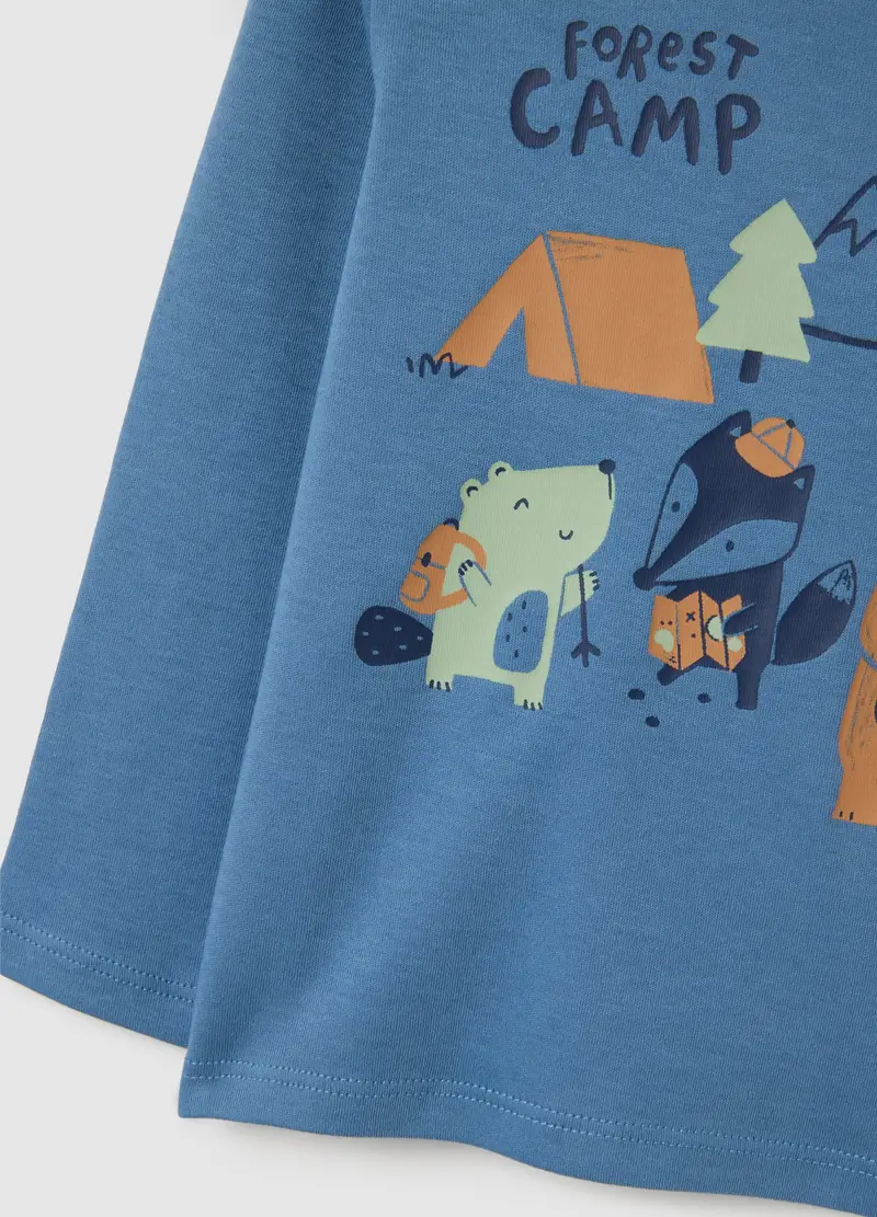 Maglia Da Bimbo In Puro Cotone Blu Regular Fit Con Stampa, Bambino, Blu miniatura 3