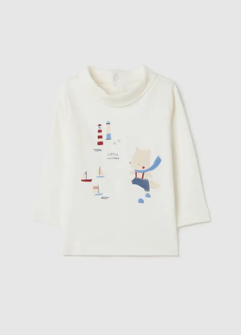 Maglia Da Neonato In Puro Cotone Bianca Regular Fit, Bianco