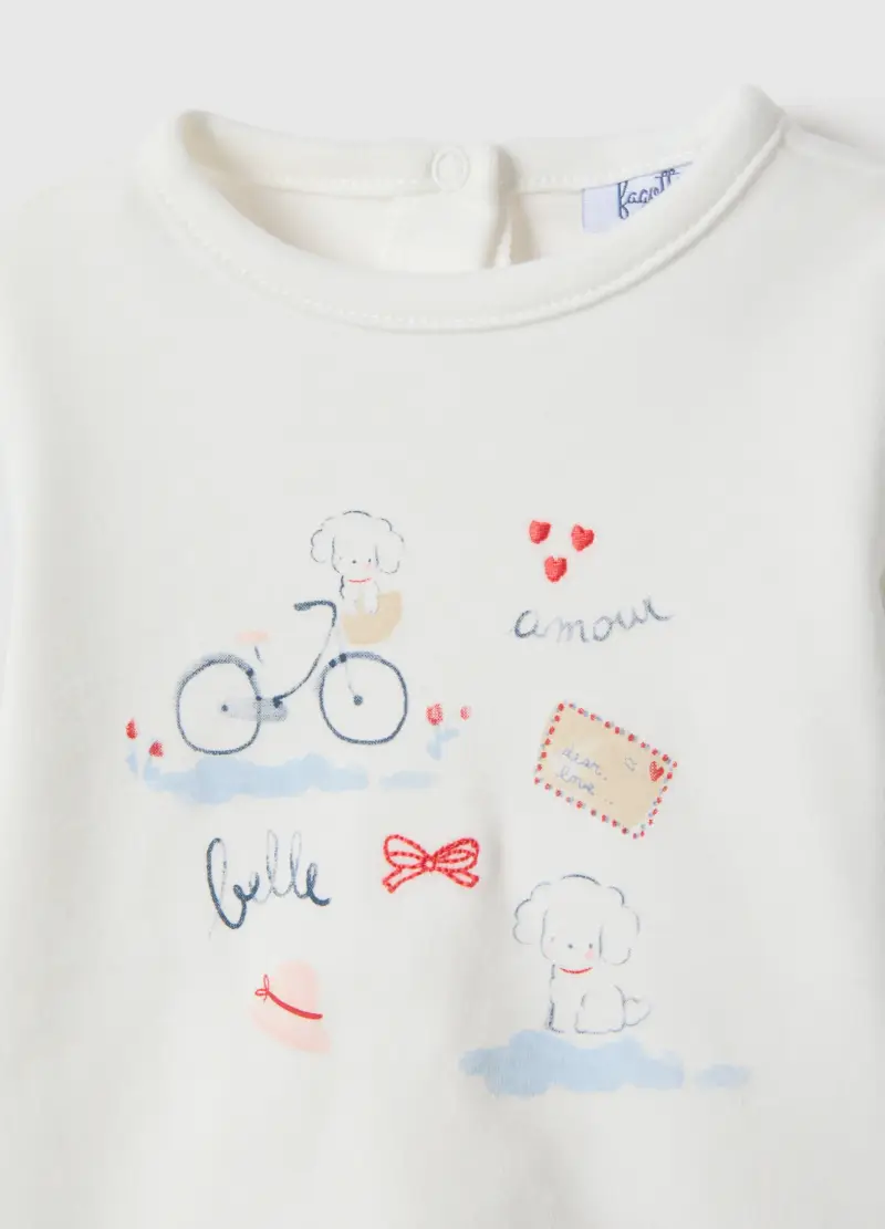 Maglia In Puro Cotone Bianca Da Neonato Regular Fit Con Disegni, Neonata, Bianco miniatura 3