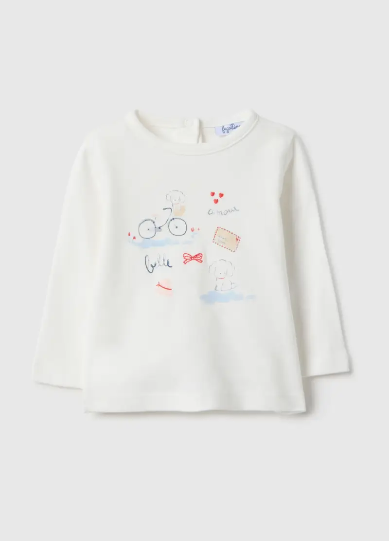 Maglia In Puro Cotone Bianca Da Neonato Regular Fit Con Disegni, Neonata, Bianco