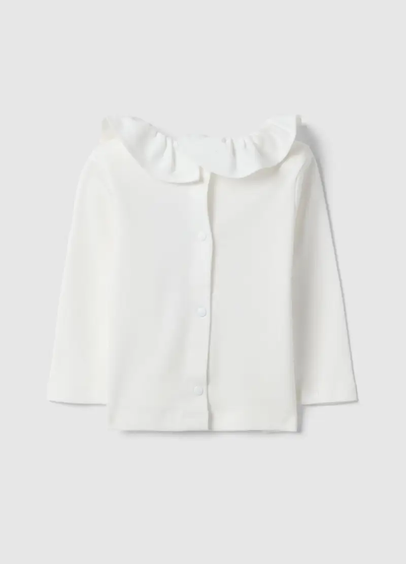 Maglia In Puro Cotone Bianco Da Neonata Con Minnie E Collo Arricciato, Bianco miniatura 2