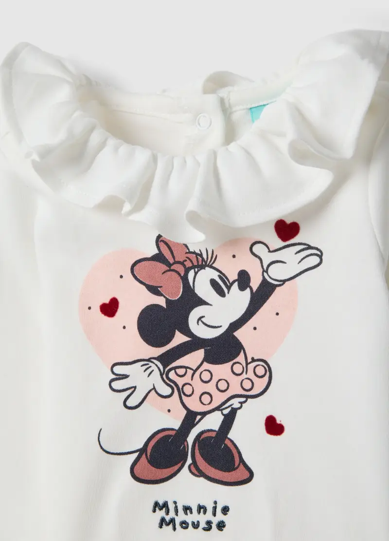 Maglia In Puro Cotone Bianco Da Neonata Con Minnie E Collo Arricciato, Bianco miniatura 3
