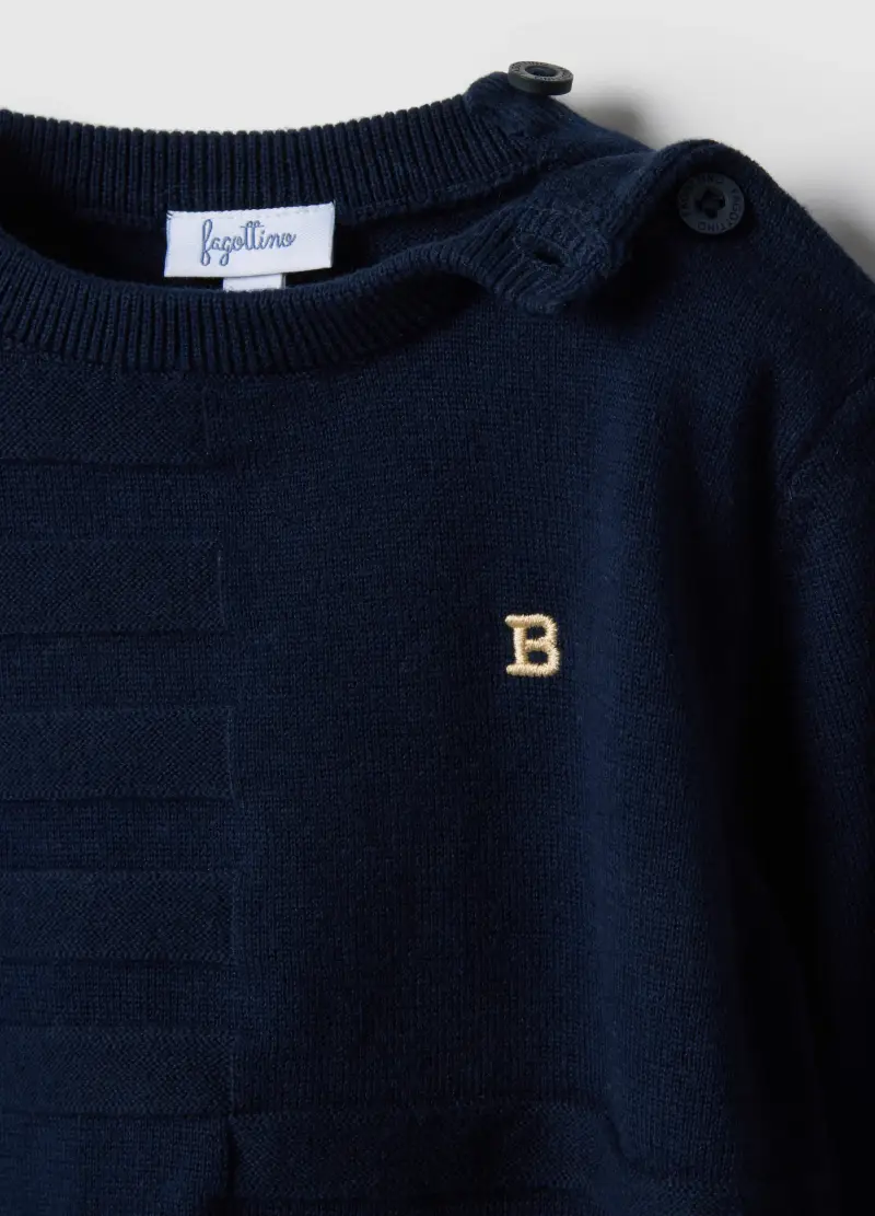 Maglia In Puro Cotone Blu Regular Fit Con Bottoni Per Bimbo, Bambino, Blu miniatura 3