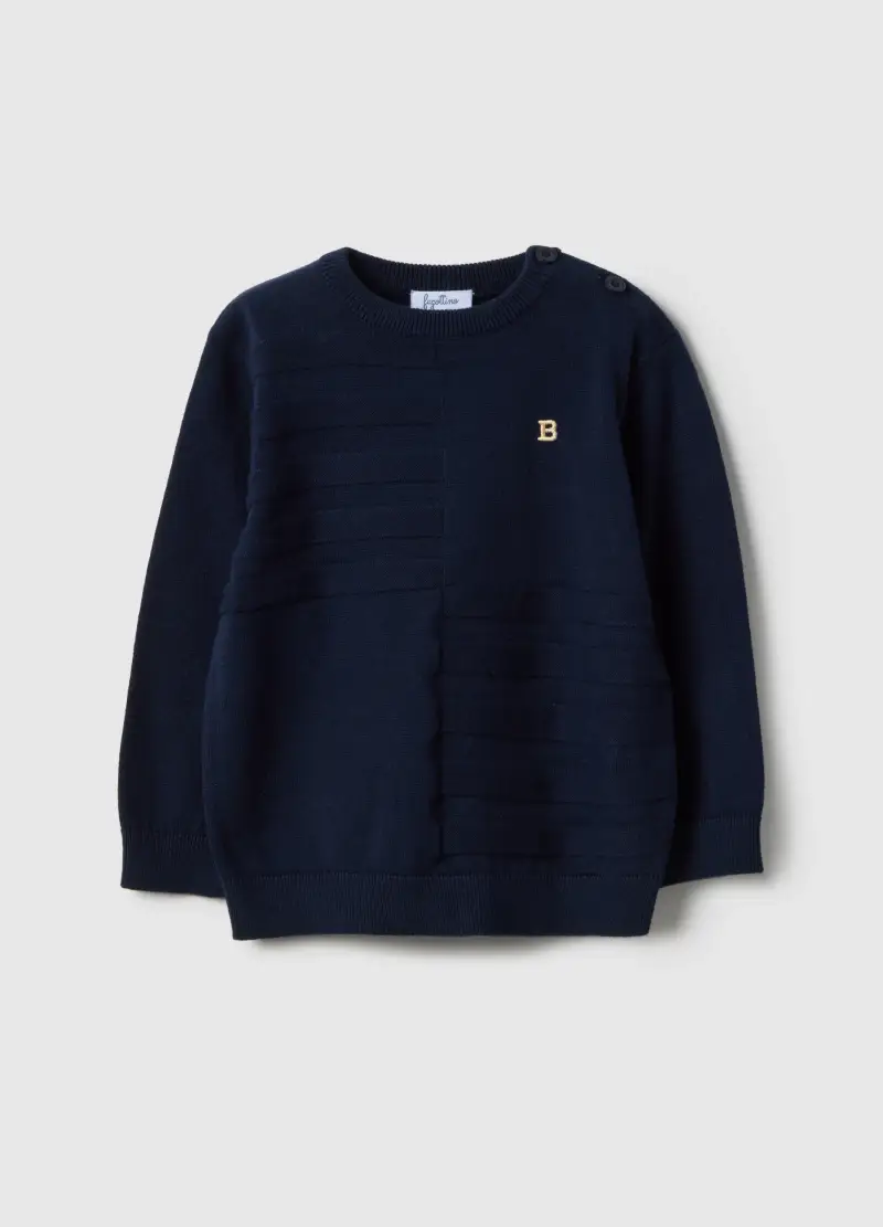 Maglia In Puro Cotone Blu Regular Fit Con Bottoni Per Bimbo, Bambino, Blu