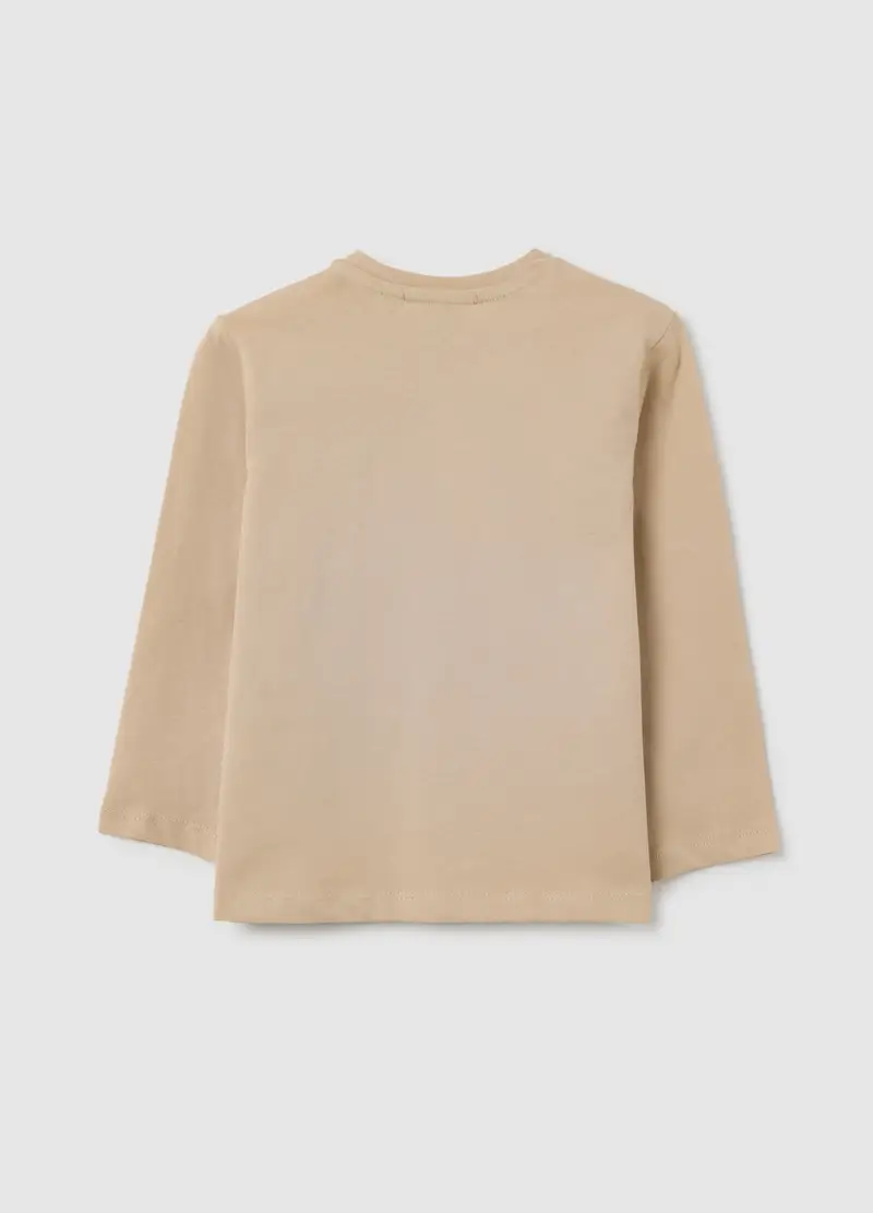 Maglia Manica Lunga Da Bambino In Puro Cotone Beige, Beige miniatura 2