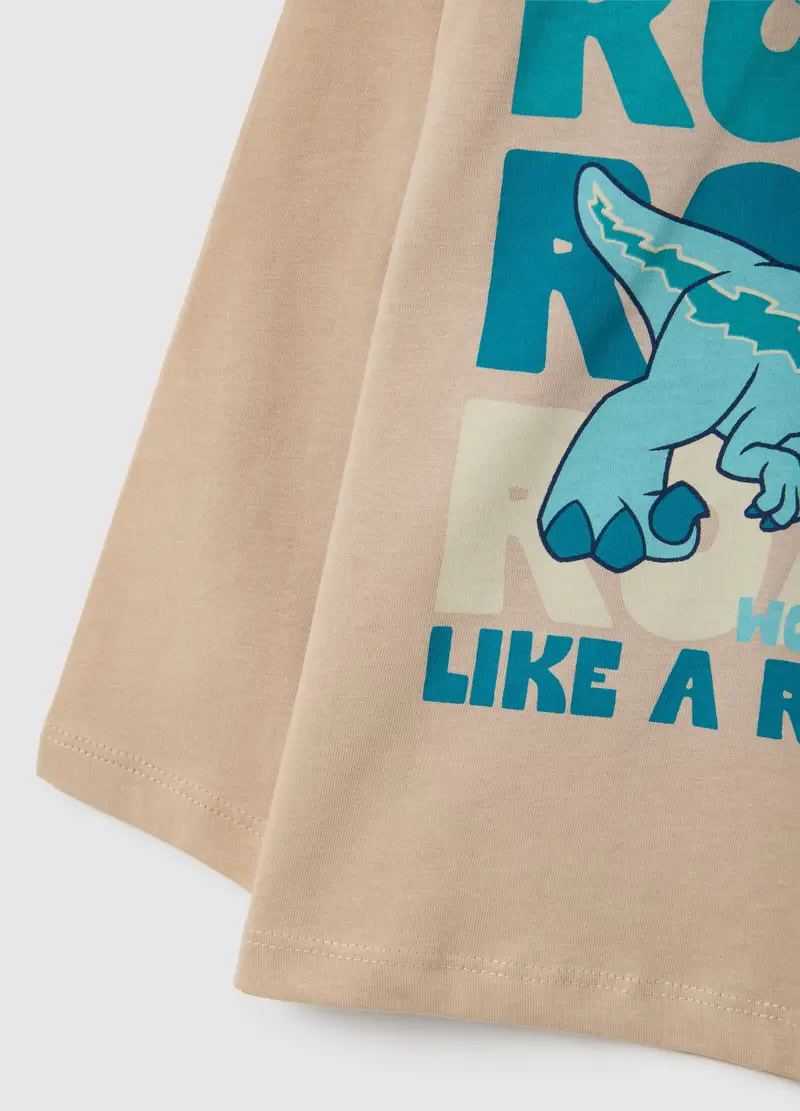 Maglia Manica Lunga Da Bambino In Puro Cotone Beige, Beige miniatura 3