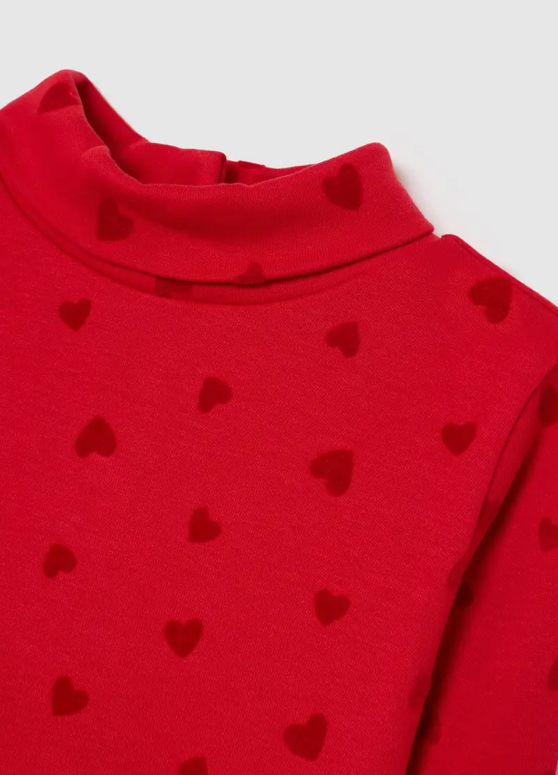 Maglia Rossa Da Bimba In Puro Cotone Regular Fit Con Stampe Cuoricini, Bambina, Rosso miniatura 2