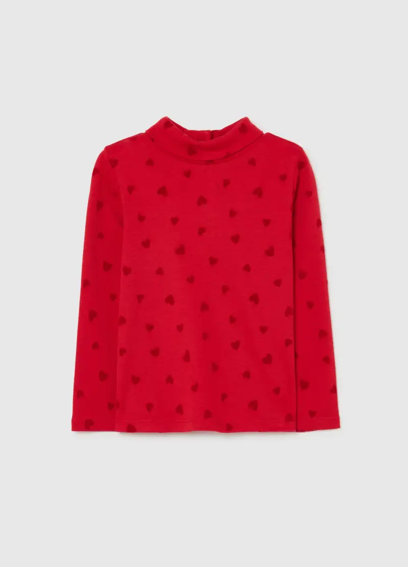 Maglia Rossa Da Bimba In Puro Cotone Regular Fit Con Stampe Cuoricini, Bambina, Rosso
