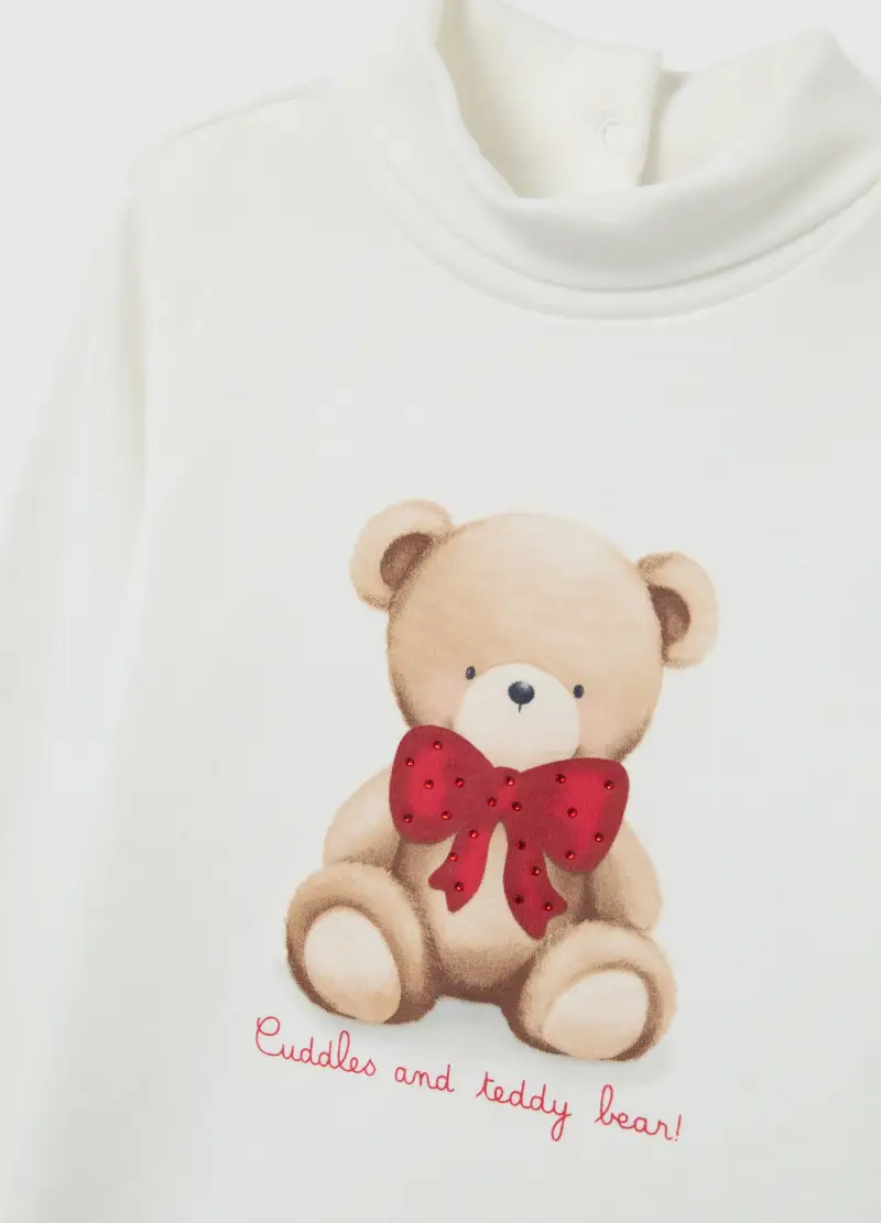 Maglietta A Collo Alto Da Bimba In Puro Cotone Bianca Regular Fit, Bambina, Bianco miniatura 3