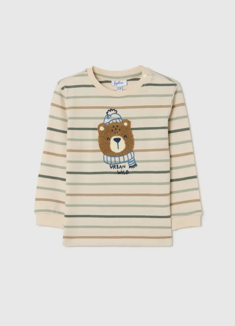 Maglietta Beige A Maniche Lunghe Con Righe, Bambino, Beige