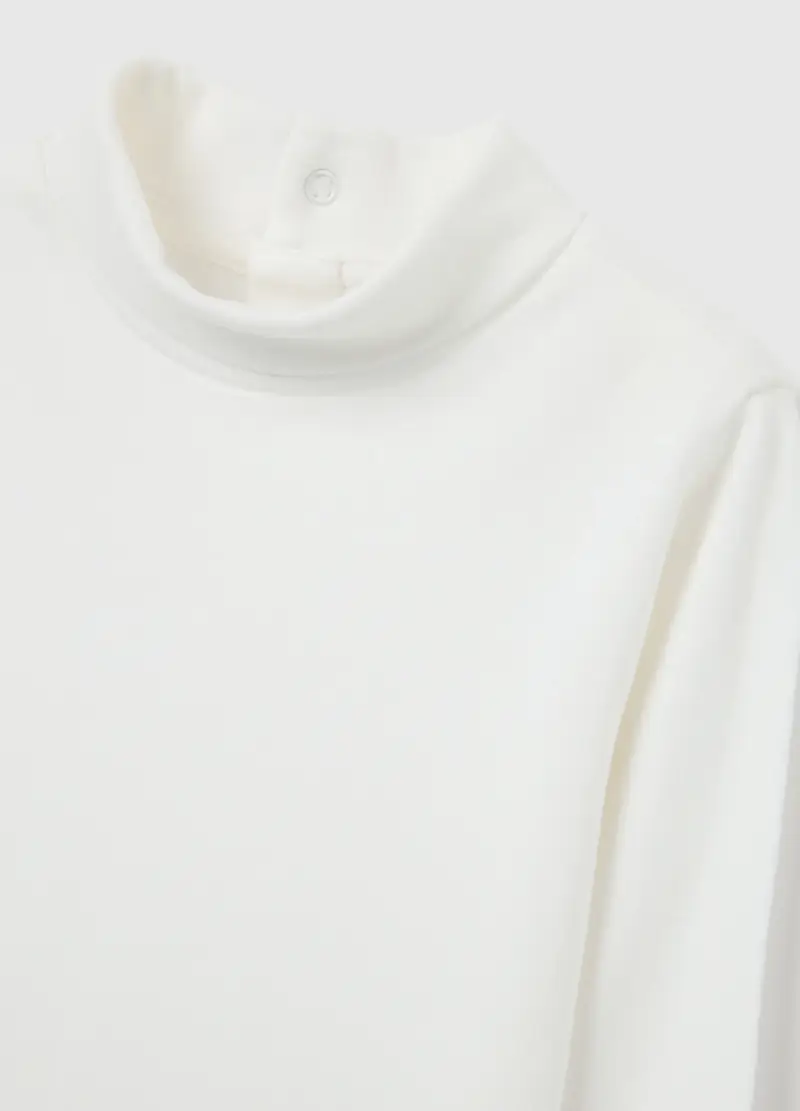 Maglietta Bianca A Collo Alto Da Bimbo In Puro Cotone Regular Fit, Bambino, Bianco miniatura 3