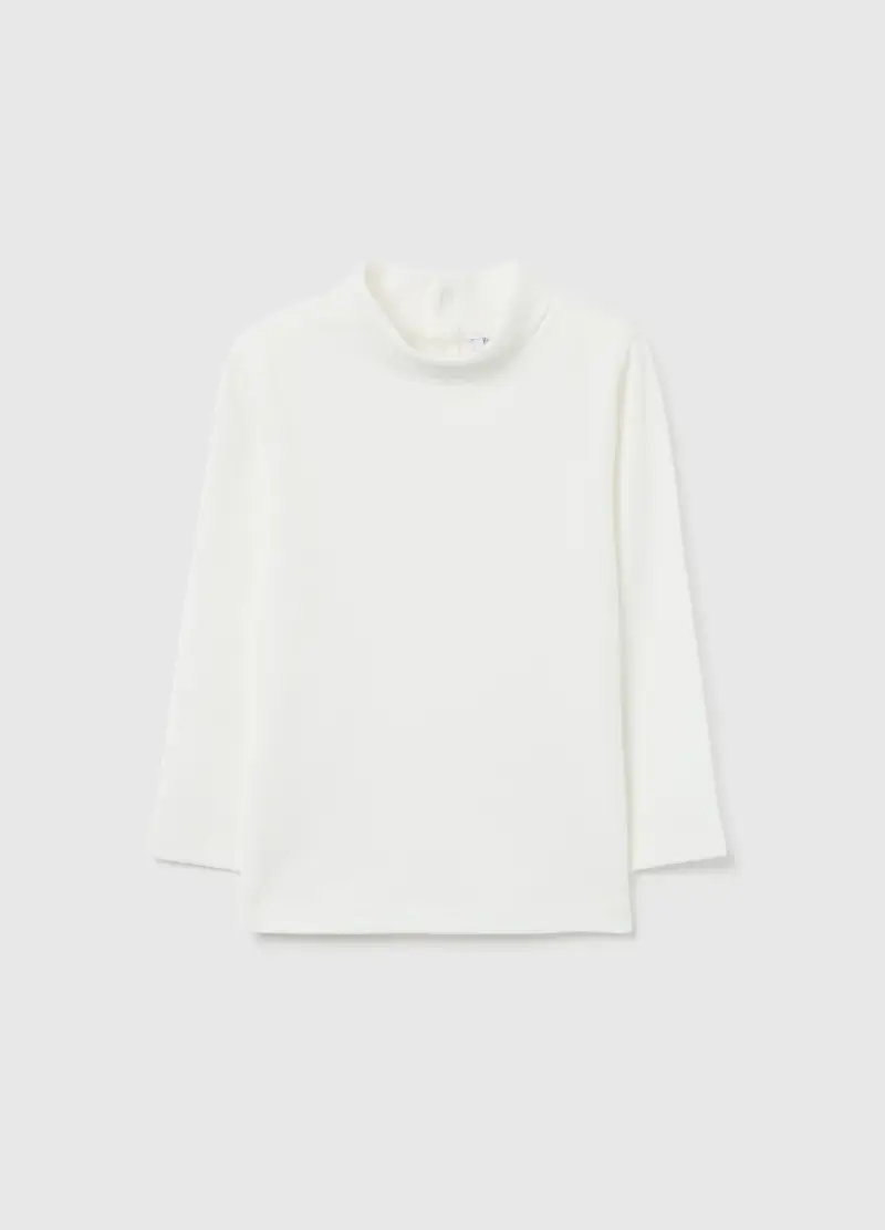 Maglietta Bianca A Collo Alto Da Bimbo In Puro Cotone Regular Fit, Bambino, Bianco