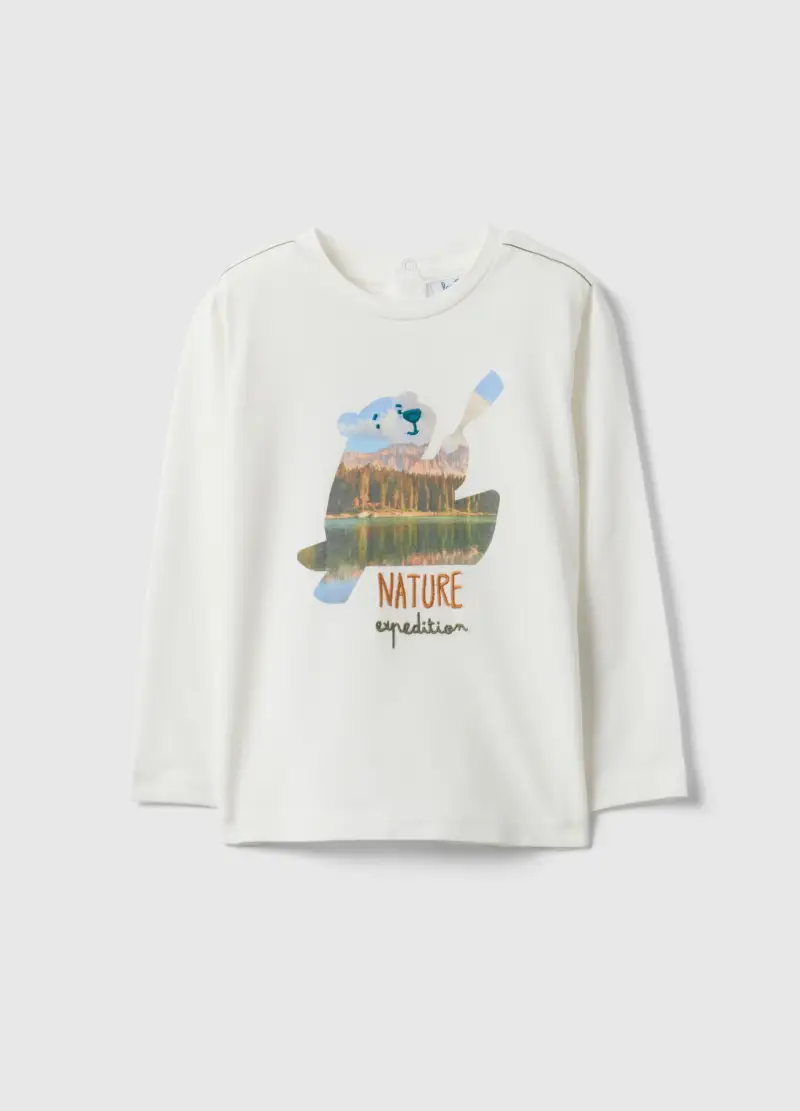 Maglietta Bianca A Maniche Lunghe In Puro Cotone Per Bimbo, Bambino, Bianco