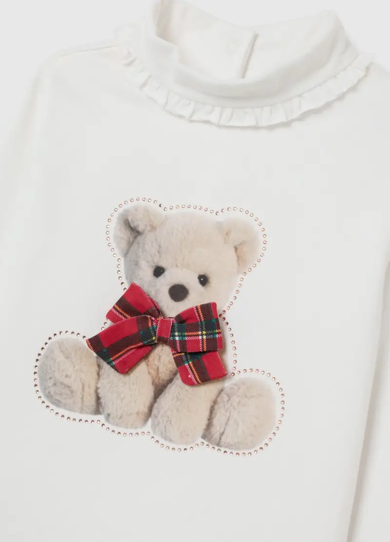 Maglietta Bianca Da Bimba In Cotone Elasticizzato Con Stampa, Bambina, Bianco miniatura 3