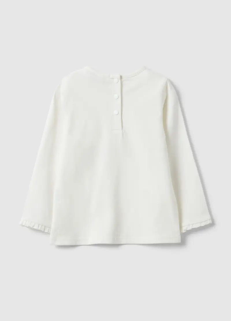 Maglietta Bianca In Cotone Elasticizzato Con Fiocchetti Da Bimba, Bambina, Bianco miniatura 2